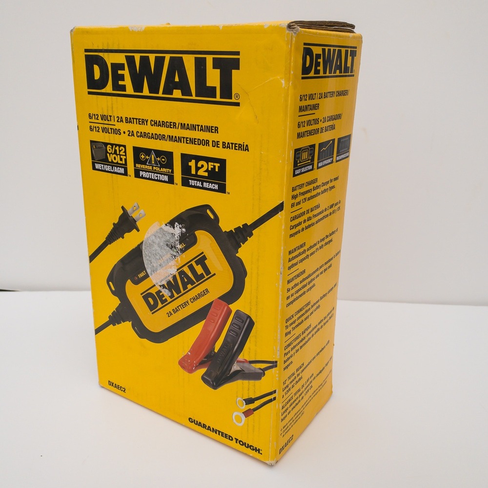 DEWALT DXAEC2 Battery Charger Maintainer 6V 12V 2A Yellow Black Plastic